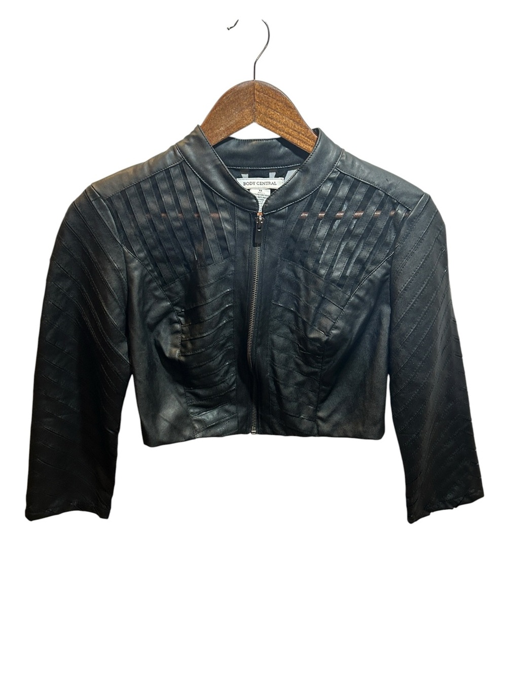 Y2K Body Central Black Faux Leather Cropped Moto Jacket Women’s M Fits Small Zip
